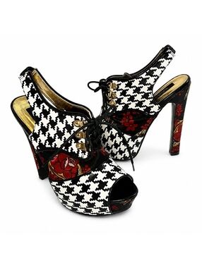 Iron Fist Circa 2012 Fox Trot Houndstooth Floral Platform Heels Peep Toe 8